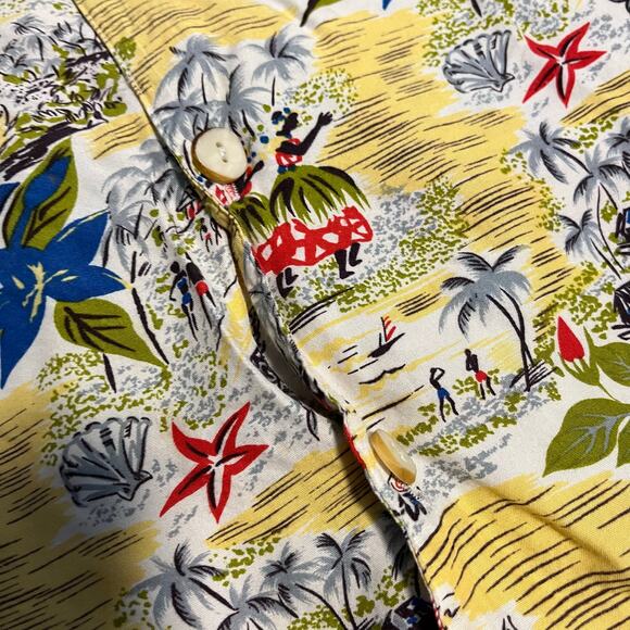 Vintage 90s Ary Cooper Hawaiian Loop Collar Rayon Button Up Aloha Shirt Medium - Picture 5 of 8